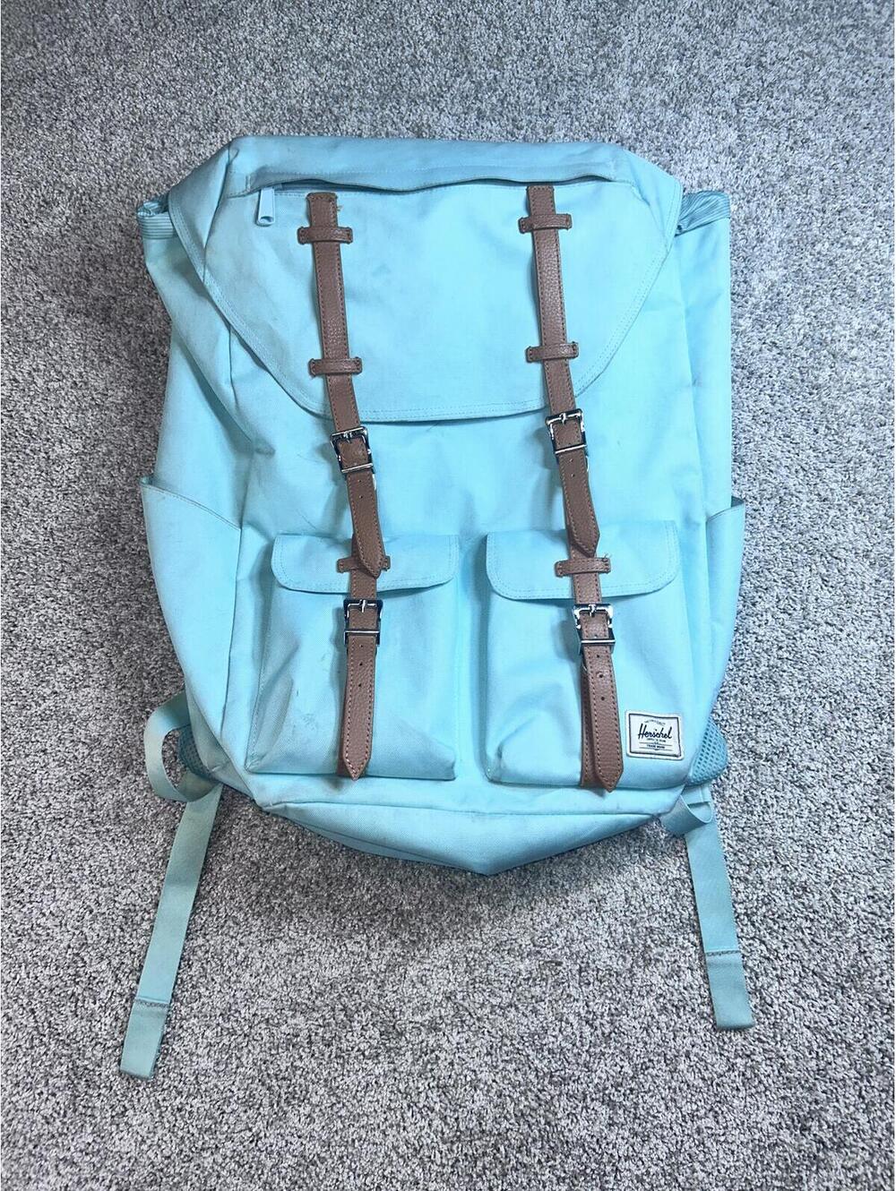 Herschel Light Blue Backpack with Brown Straps